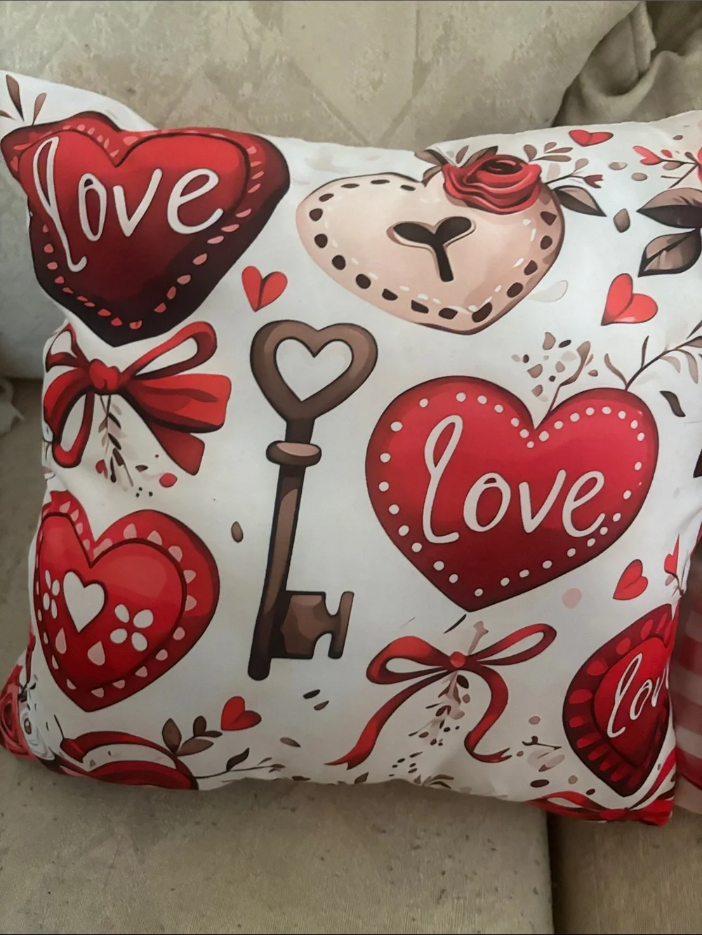 Love Heart Decorative Pillow - Red/White Romantic Accent
